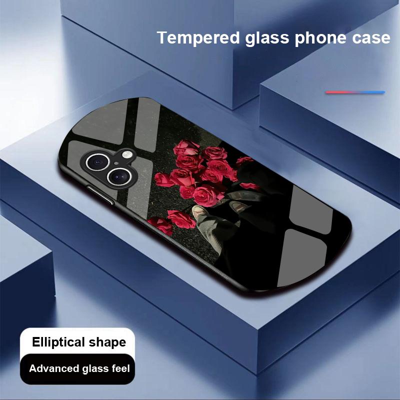 

Pink Rose Blossoms For Apple IPhone 16 11 13 15 14 Pro Max 12 Mini 7 8 Plus XR XS Elliptical Shaped Tempered Glass Phone Case For iPhone 16 Promax