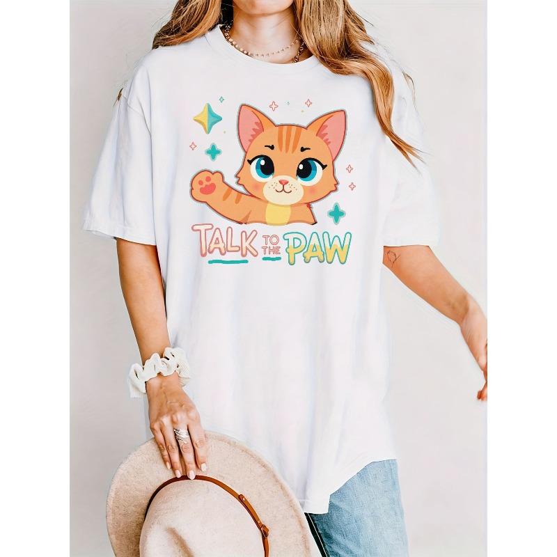 

Talk to The Paw Orange Tabby Cat Print Women s Oversized Casual Summer Tee S белый