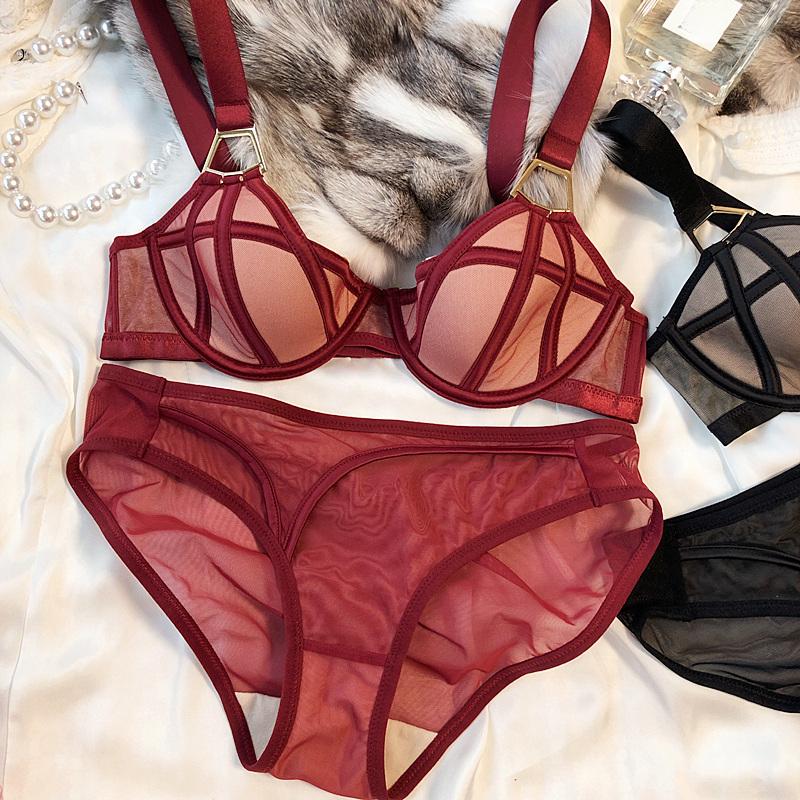 Mode Damen Unterwäsche Set Sexy 1/2 Dünne Schale Push Up BH Set Klassische Karomuster Dessous Verstellbare Breite Träger Festere BHs Slips