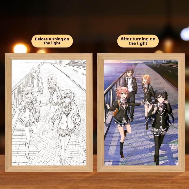 23cm/9.06in 3D Anime Figure Light Painting Yukinoshita Yukino Photo Frame Led Night Bedroom Table Lamps Decorative Holiday Gifts