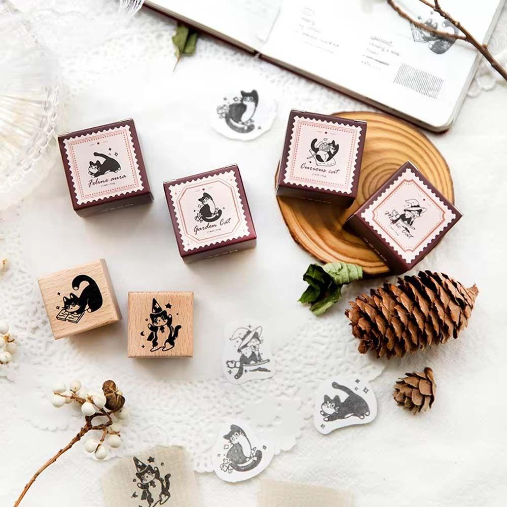 Cute Pet Black Cat Stamps Diy Craft Cat Seal Stamping DIY Toys Wooden Rubber Stamps  Card Making
