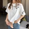 Women's Round Neck Short Sleeve Printed Loose Fit Korean Casual T Shirt Basic Top with Heart Graphic for Spring Daily Wear