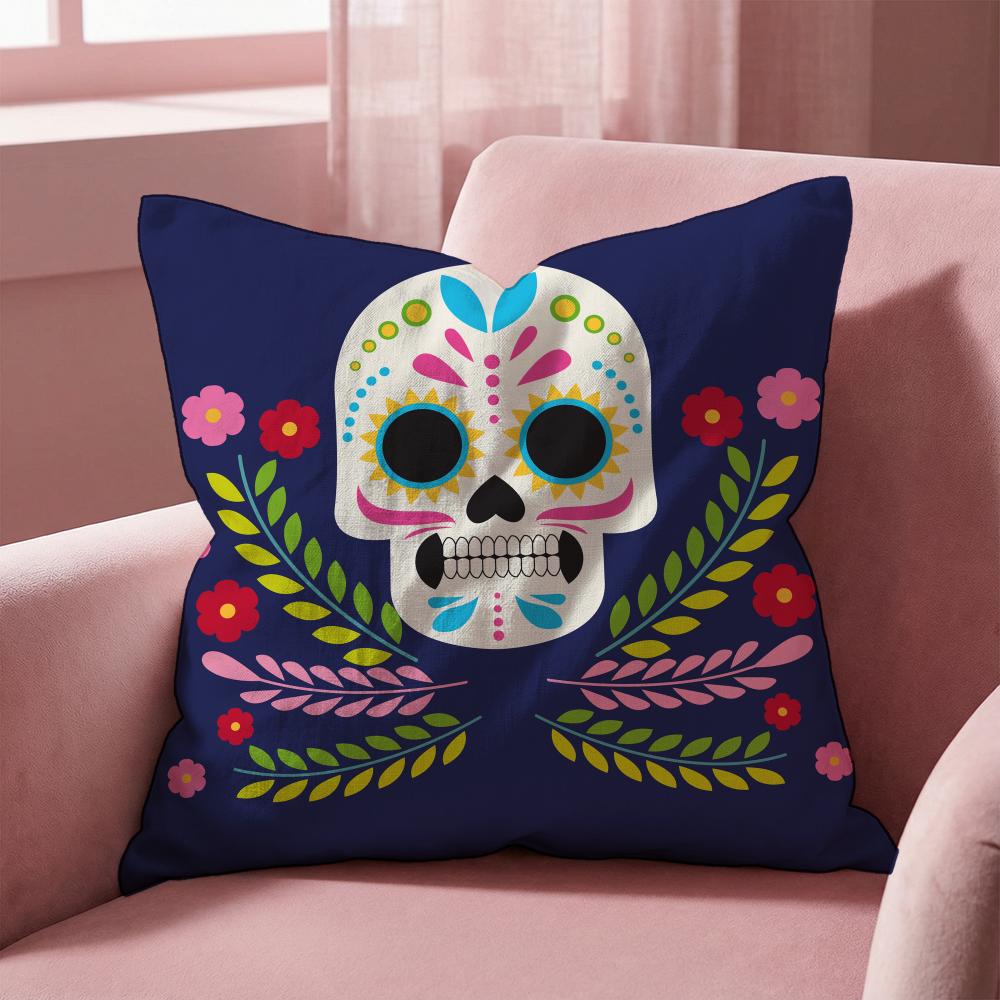 Mexico Easter Flower Skeleton Cushion Cover Multi-Scene Pillow Cover for Home & Car - Reversible, Soft & Durable for Daily Use
