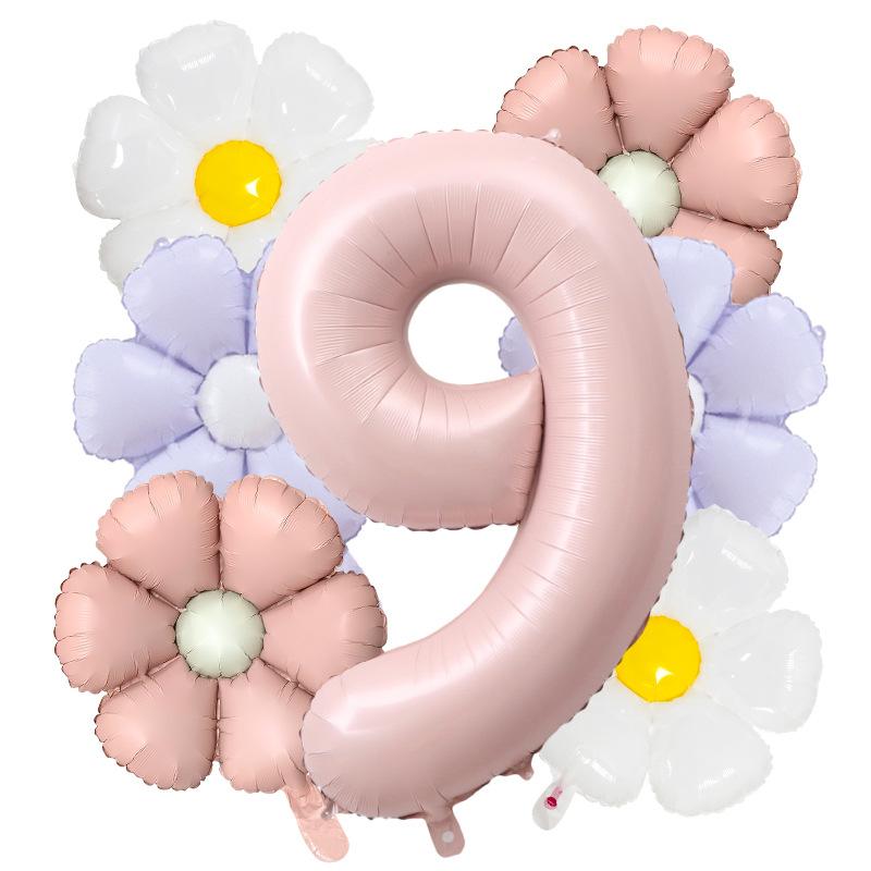 7pcs Matte Finish Daisy Balloon Number Wedding Decor Birthday Party Decoration Aluminum Foil Balloon Baby Shower Decorations