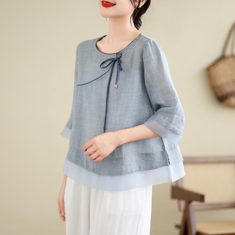 

Women s Solid Color Cotton Linen Organza Top & Loose Slimming Harem Pants Set M (90-115 jin)