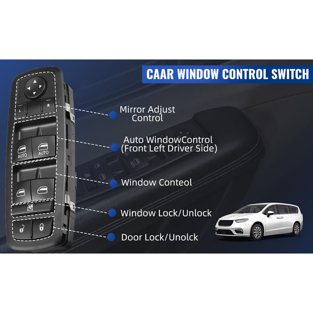 Front Left Driver Side Master Power Window Switch, Compatible with Chrysler Pacifica 2017-2023, OE: 68234092AC