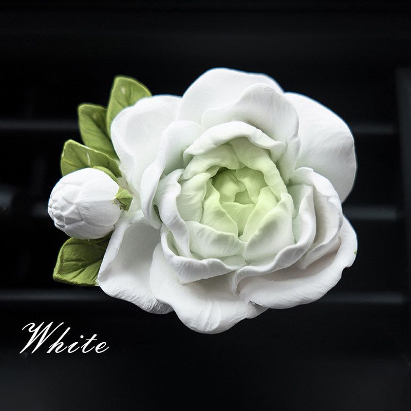 

Jasmine Flower Car Perfume Aromatherapy Car Air Conditioner Vent Decoration Diffuser Stone Flower Car Interior Ornament Goddess Style White Gardenia Floral tone
