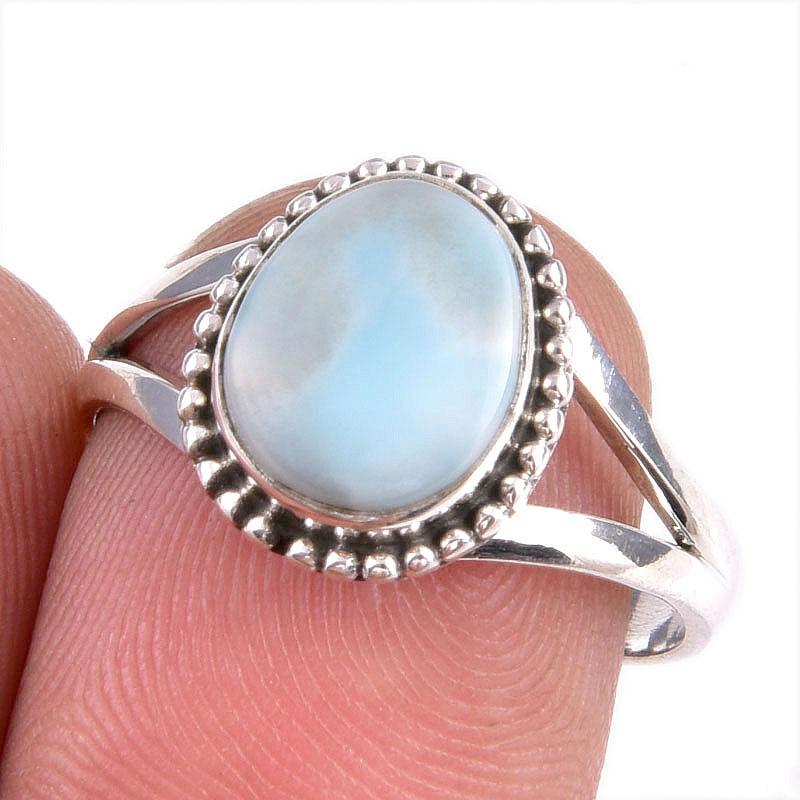 

Natural Republic Larimar Gemstone 925 Solid Silver Jewelry Ring Size 7.5 O8Y24