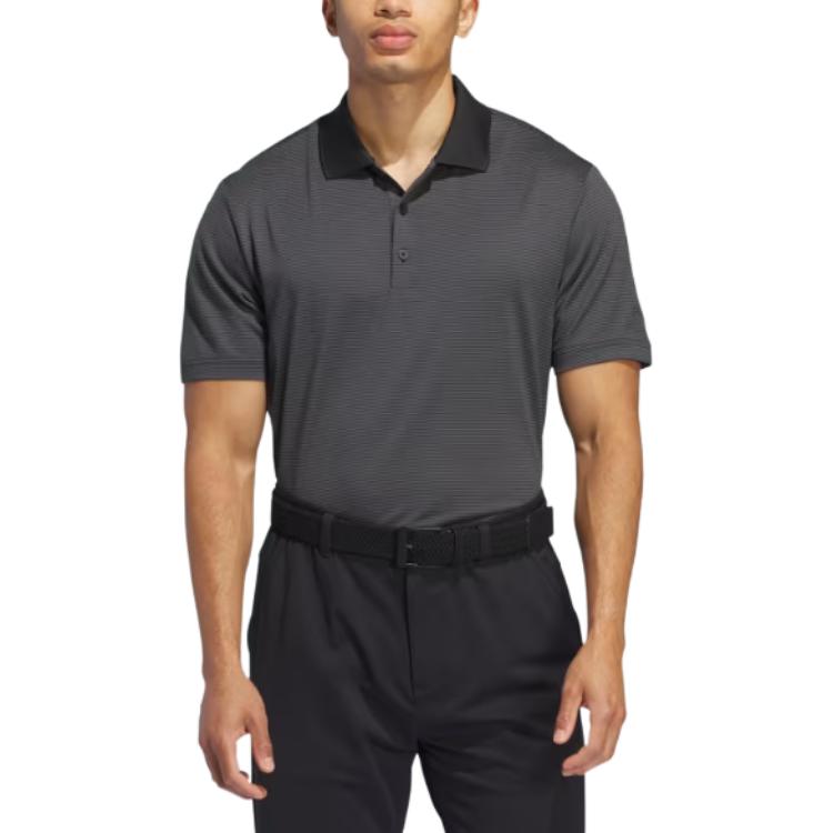adidas Ottoman Polo Shirt Striped Three-Button Short Sleeve Men Tops Gray IU4364