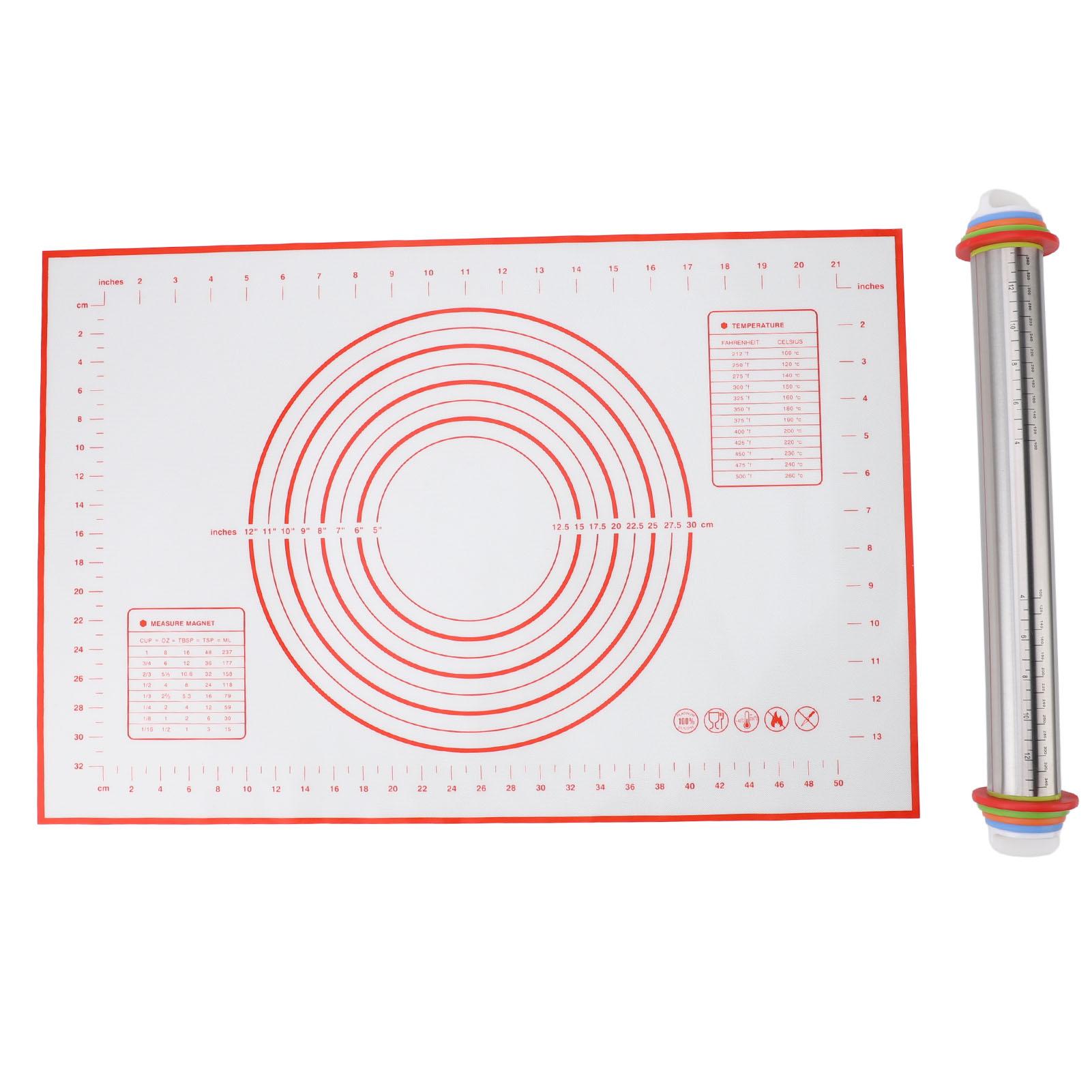 

Stainless Steel Rolling Pin Silicone Mat Set Adjustable Convenient Scale Versatile Rolling Pin Red Silicone Mat