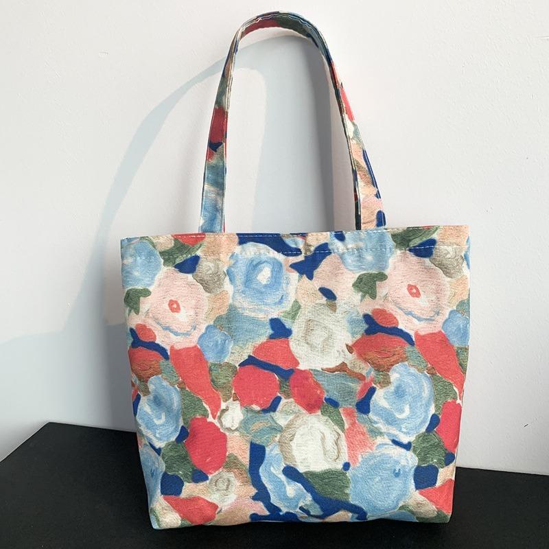 Floral Print Portable Polyester Hand Carry Lunch Tote Bag