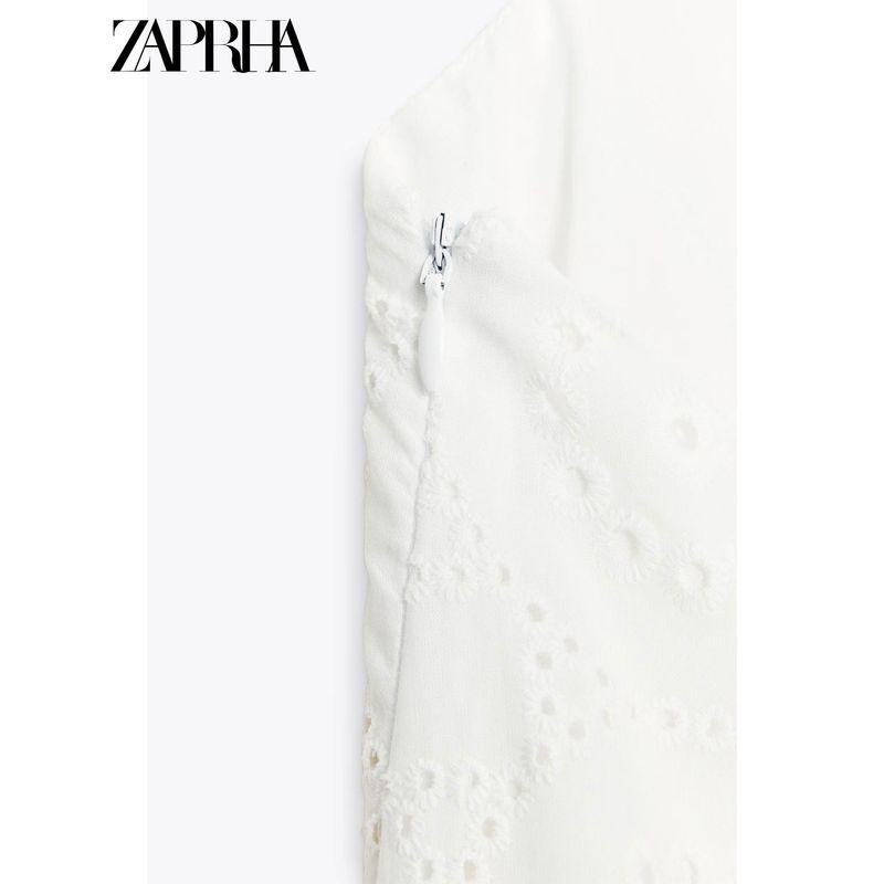 Zaprha 2025 New Arrival Cotton Embroider Hanging Collar Midi Skirt Dress Long Silm Slim Looking 2869953