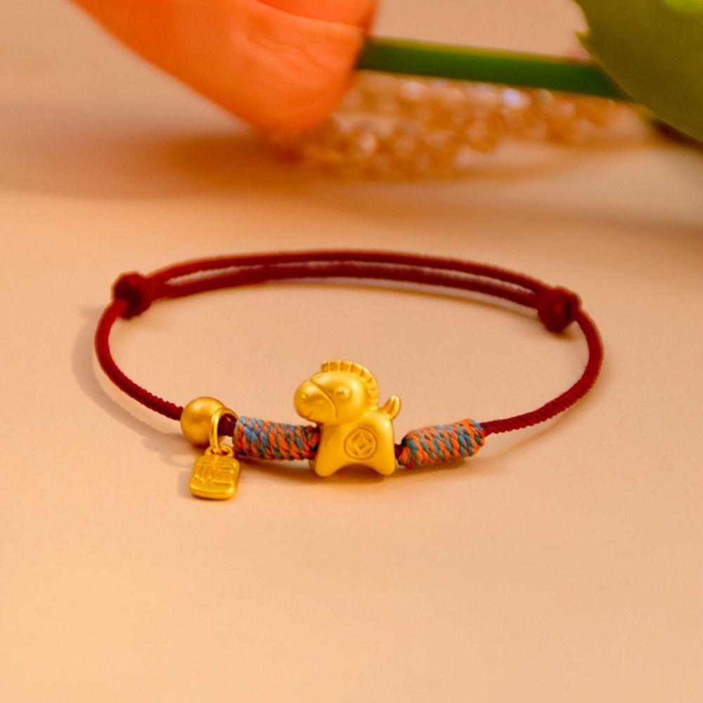 Chinese Style Lucky Pony Red Rope New Year Hand Rope Fortune Bracelet Horse Year Bracelet  Women