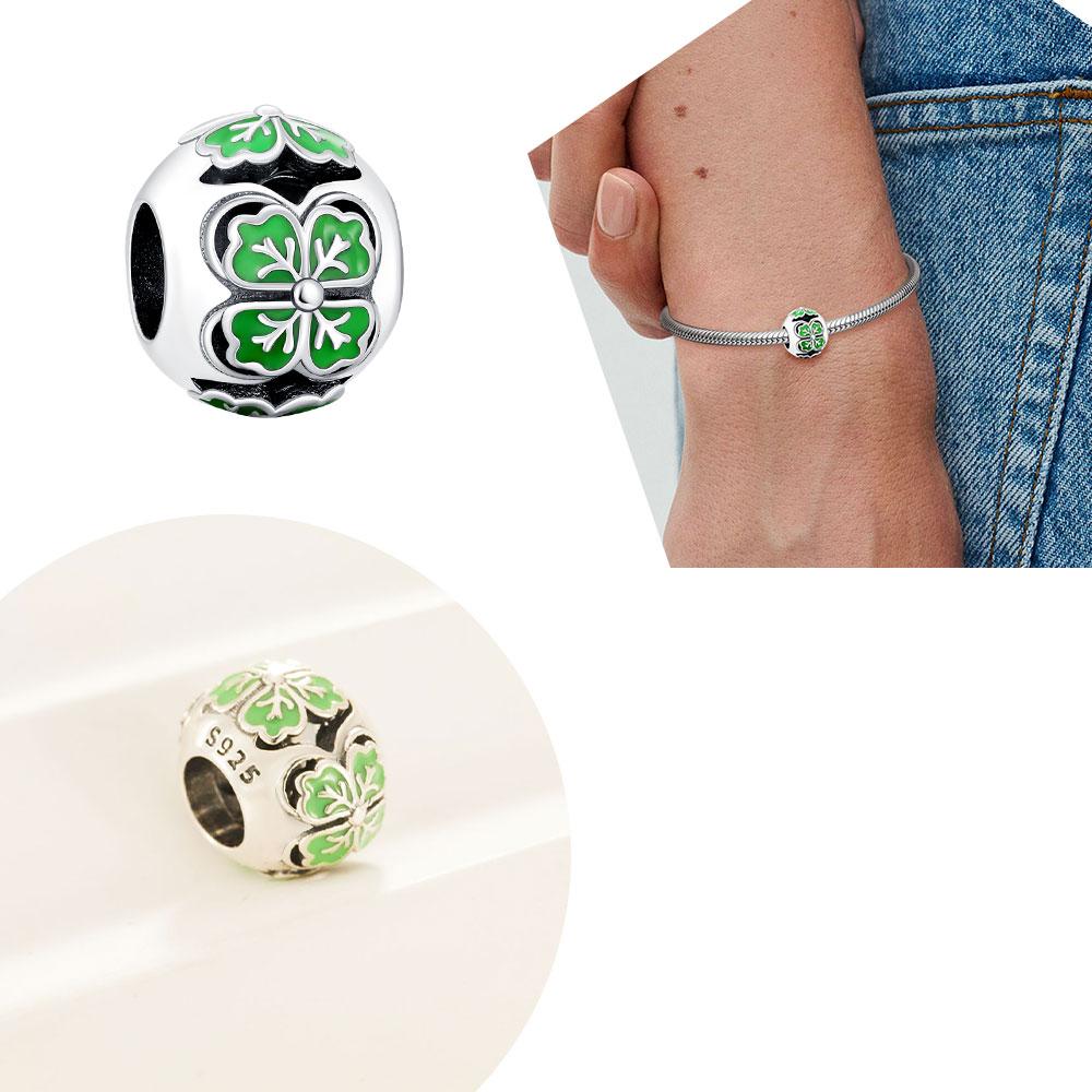 Copper Green Clover Pendant Charm Fit Original Bracelet Lucky Beads Design Diy Jewelry Accessories Best Gifts