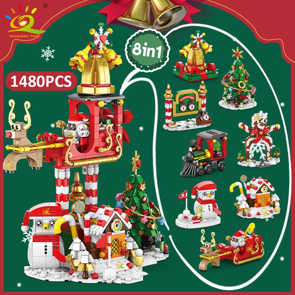 Non-Toxic 8In1 Christmas Santa Claus Sled House Model Building Block Diy Elk Snowman Bricks Ornament Toys For Children Adult Gift