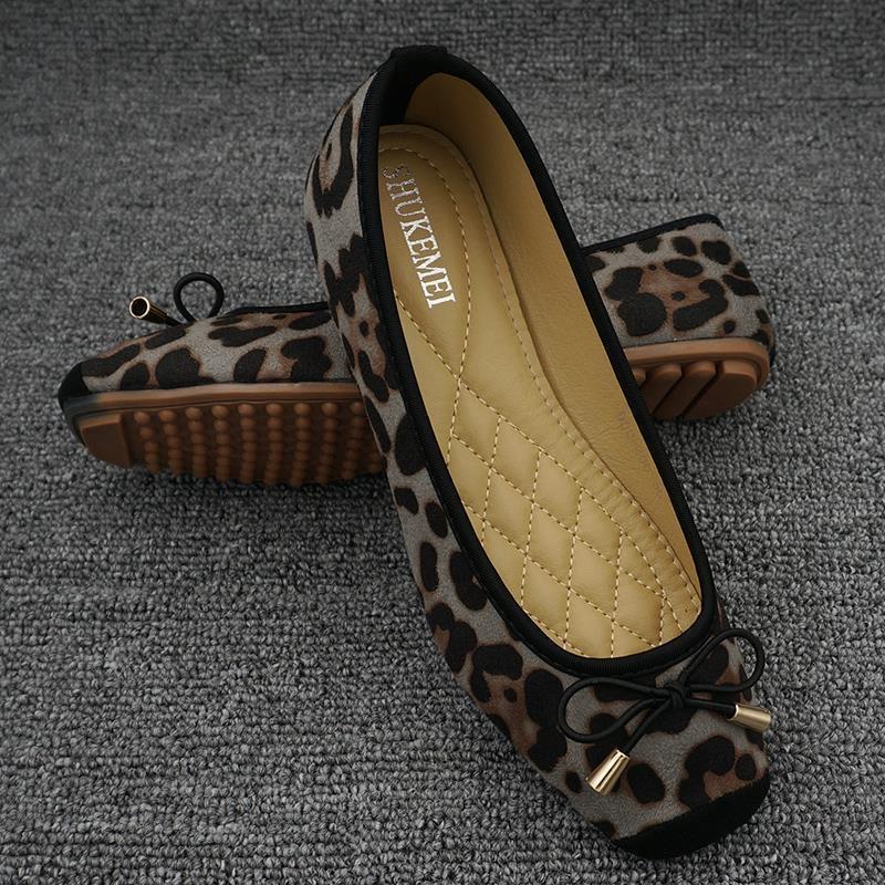 2025 Spring Summer Shoes Women Ballet Flats Sweet Flat Bowknot Laides Brand Shoes Plus Size 42 Leopard