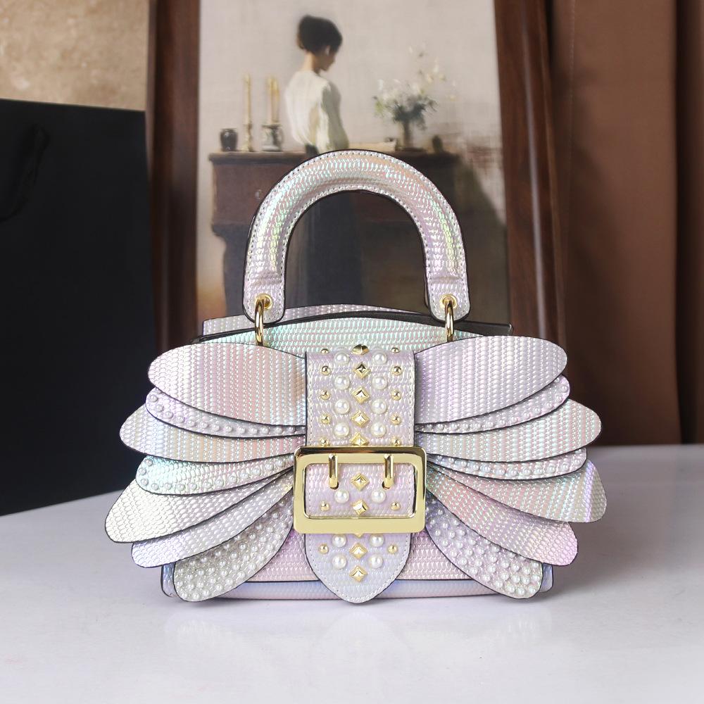 

Pearl Colorful Rivet Wings Bun Mother Bag Chain Gradual Change Handbag Dinner Bag Dragonfly Shoulder Bag