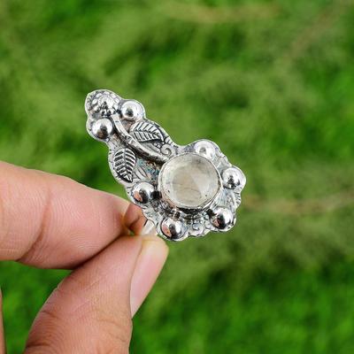 Runder Mondstein Stein Lünette Blume Schwester Neuer Solitärring 925 Sterlingsilber