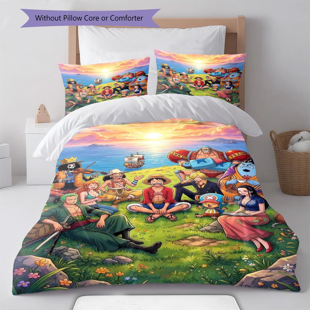 Pirates Anime Art Pattern Bedding Set Quilt Cover Pillowcase Home Decor Gift (1 * duvet cover + 2 * pillowcase, without core)