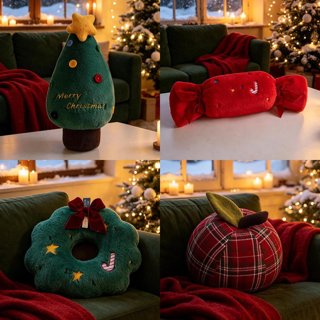 Christmas Plush Pillow With Santa Tree Candy Ring For Holiday Home Decor