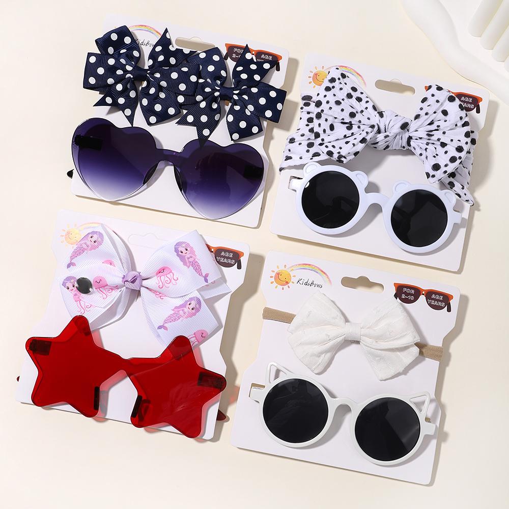 4set Baby Bows Headband Cartoon Sunglasses Girls Beach Pography Props Toddler Headwear Kids Hair Accessories New Year Gift