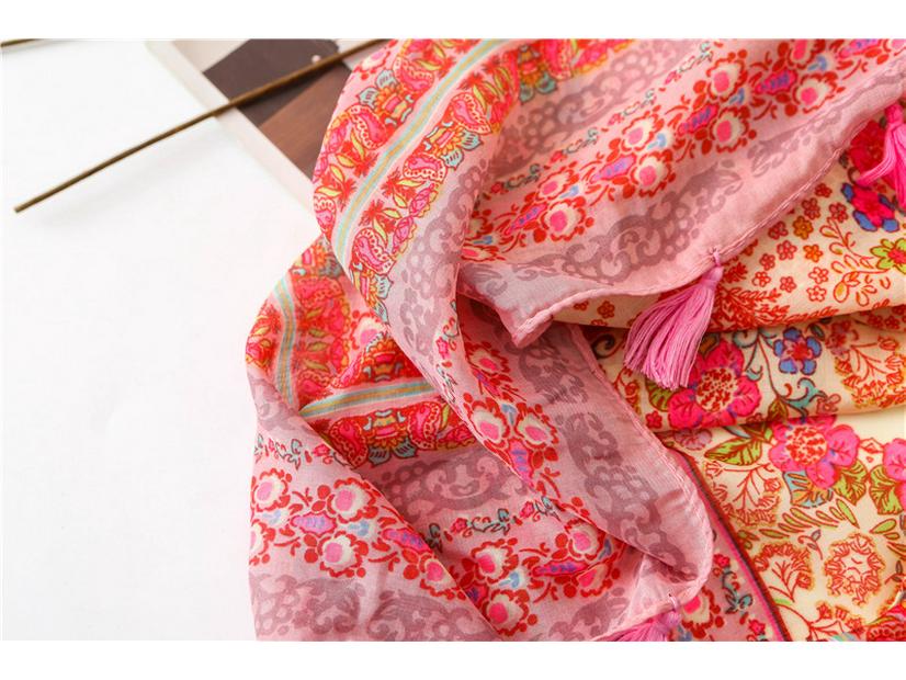 Ethnic Cotton Linen Floral Tassel Shawl: Sun Protection Beach Scarf for Women