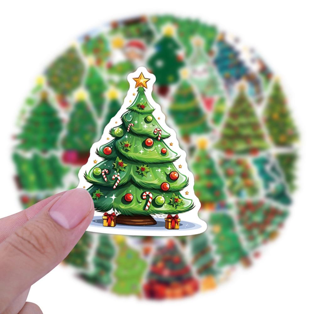 55 Sheets Waterproof Cartoon Christmas Tree Stickers for Journals, Bottles, and Computers