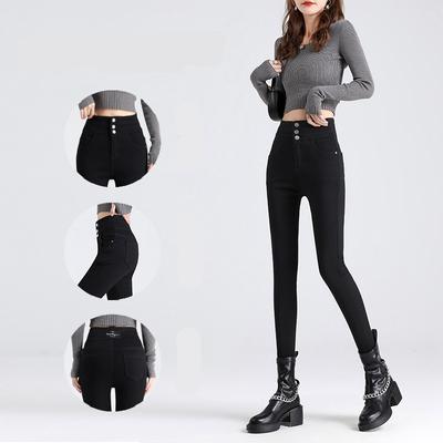 Μαύρο ψηλόμεσο τζιν γυναικείο 2023 παντός αγώνα Skinny Skinny Stretch τζιν