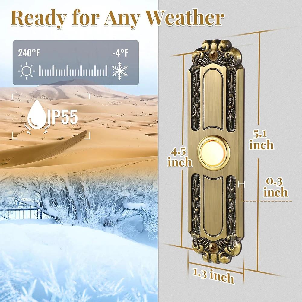 5-inch Retro Metal Doorbell Button With Light Wired Mount Wall-Mounted Doorbell Switch Waterproof UV Resistant, High Temperature