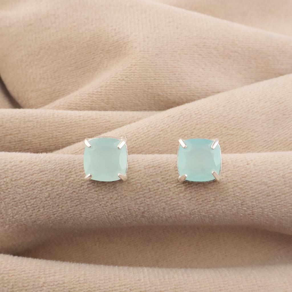 Aqua Chalcedony Gemstone 925 Sterling Silver Handmade Jewelry Designer Studs Earring 1" For Gift EE-181-18
