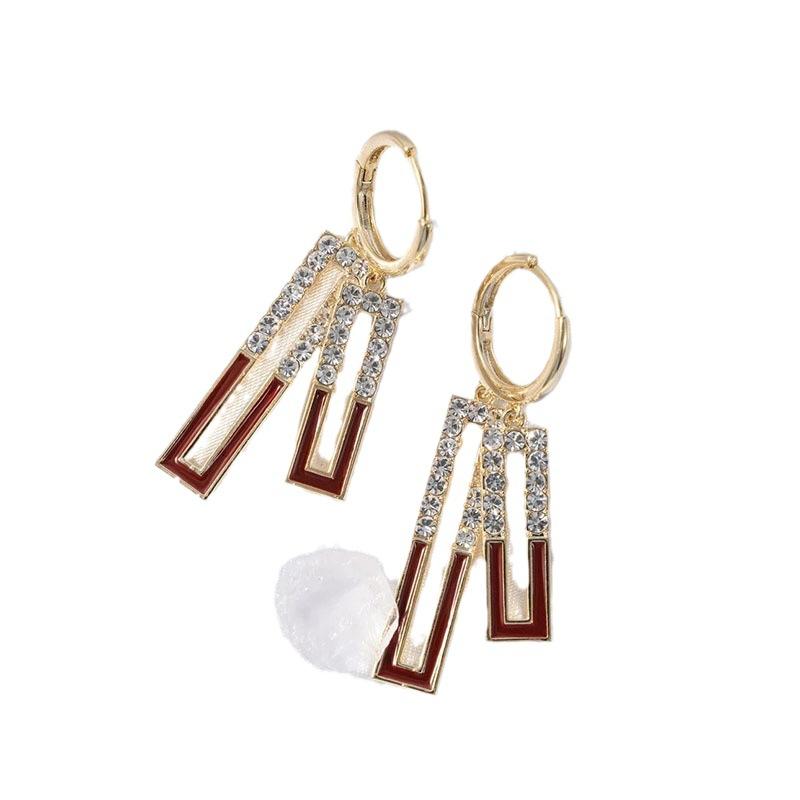 Unique Design, Retro Geometric Color Blocked Rectangular Pendant, Ear Buckle, Red Glazed Earrings