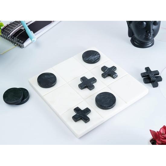 Hracia sada Crocon Marble Piškvorky pre deti, seniorov, biela tabuľa Piškvorky s čiernou nulou a krížikom pre dobrú hru, rozmer 18x18 cm