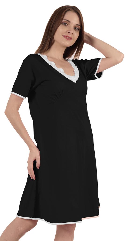 Inkmeso Solid Nightgown Dress For Women Nightwear Lace Short Sleeve Loungewear