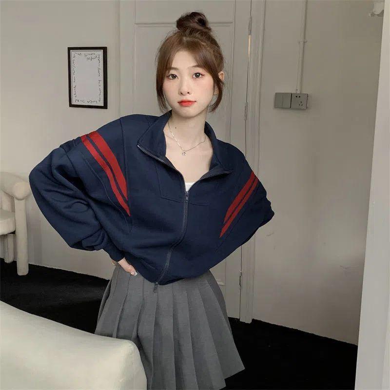 

Женская шикарная куртка в корейском стиле с цветными блоками, воротником-стойкой, короткая, на раннюю осень, на молнии с двумя бегунками, свободного кроя, универсальный, трендовый топ 2XL