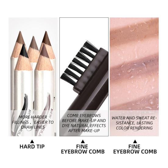 Eyebrow Pencil Hard Sweat-proof Cosmetic Wooden Non Smudge Eyebrow Pen with Brush for Women
