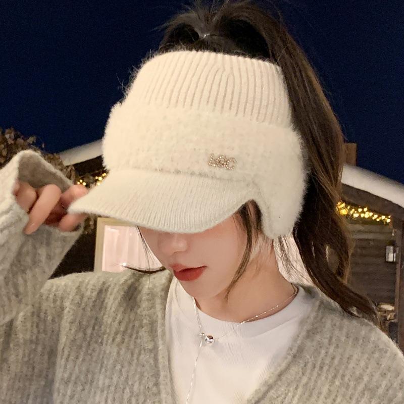 Herbst und Winter Plüsch Leerer Zylinder Damen Winter Outdoor Warm Plüsch Ohrenschützer Entenschnabel Wollmütze