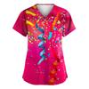 Uniforme de trabalho feminino estampado carnaval uniforme de proteção com decote em V bolso uniforme