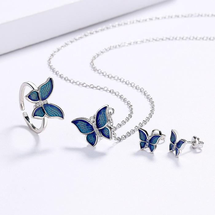 Three-Piece Creative Hipster Butterfly Wings Enamel Accessories Women'S Set Necklace Jewelry Animal