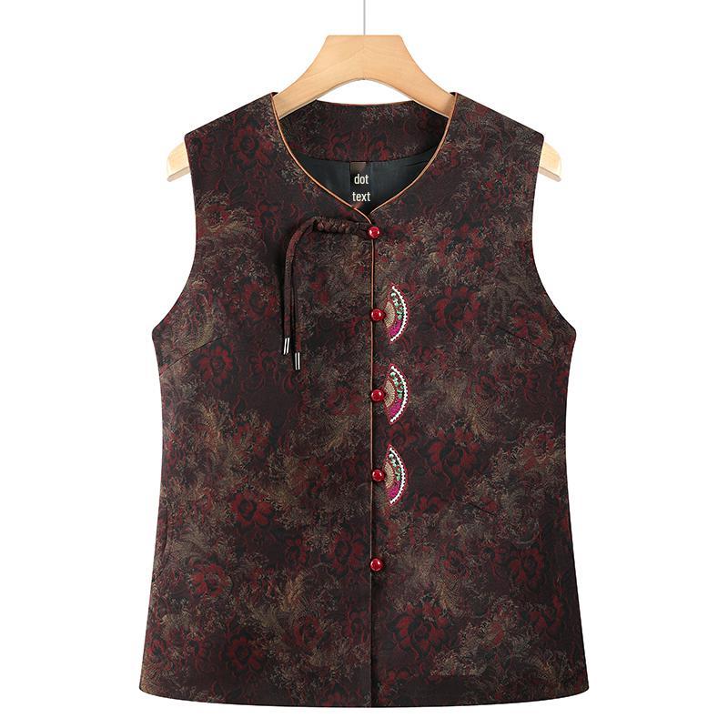 

Spring & Autumn Fashion for Mature Women: New Chinese National Style Shawl Vest 7XL [Approximately 175-190 lbs] красный