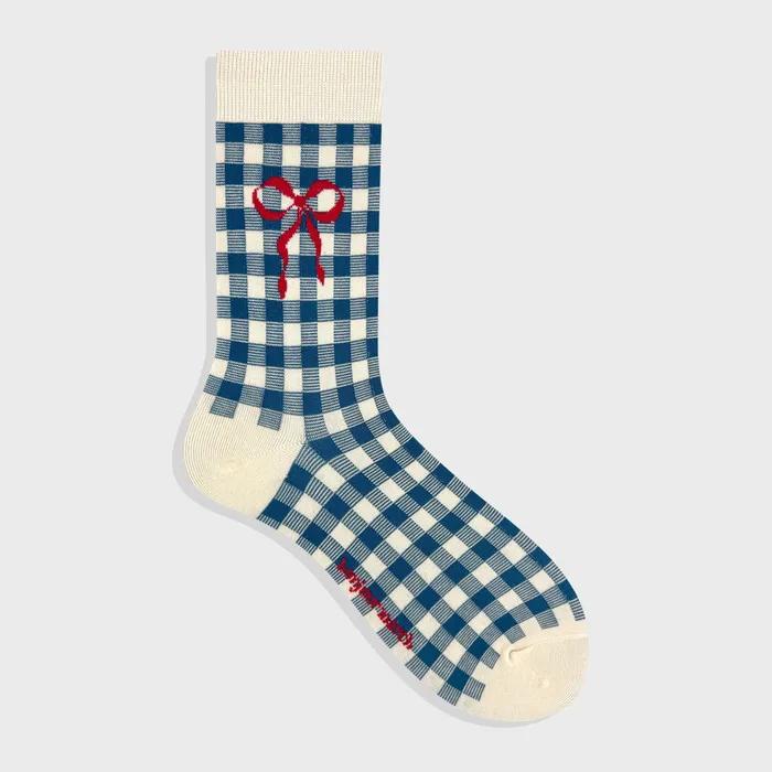 Check ribbon socks_blue
