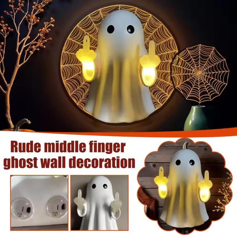 3D Middle Finger Cute Ghost Night Light Halloween Resin Ghost Figurines Funny Cute For Home Prank Gifts 2025 Halloween Ornament