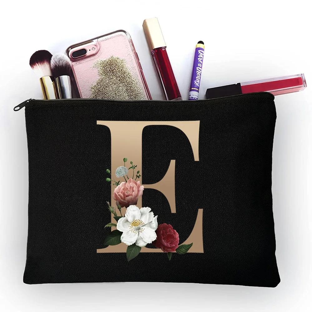 Girl Makeup Bag Golden Letter Pattern Classic Organizer Bag Pouches for Travel Bags Pouch Women's Cosmetic Bag