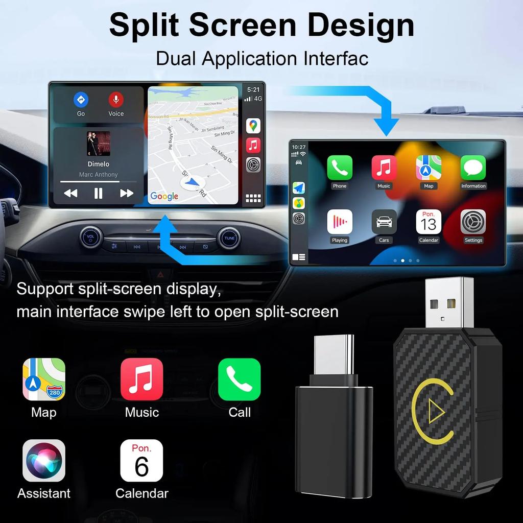 2 In 1 Mini Wireless CarPlay & Android Auto Wireless Adapter Plug and Play Compatible iPhone/Android For Havel Kia Volvo
