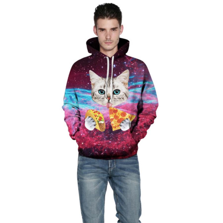 

2022 новейшая мода мужские и женские толстовки с капюшоном хип-хоп толстовка с 3D-принтом звездное небо голова кошки пицца модная повседневная свободная толстовка с капюшоном спортивный костюм унисекс пуловер XL