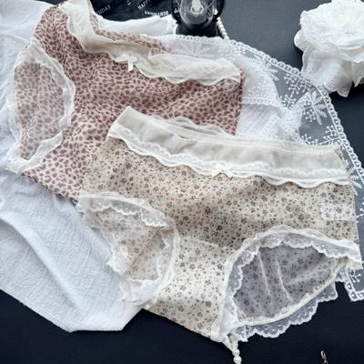 Ladies Spring and Summer Cute Sexy Leopard Print Floral Print Mesh Briefs