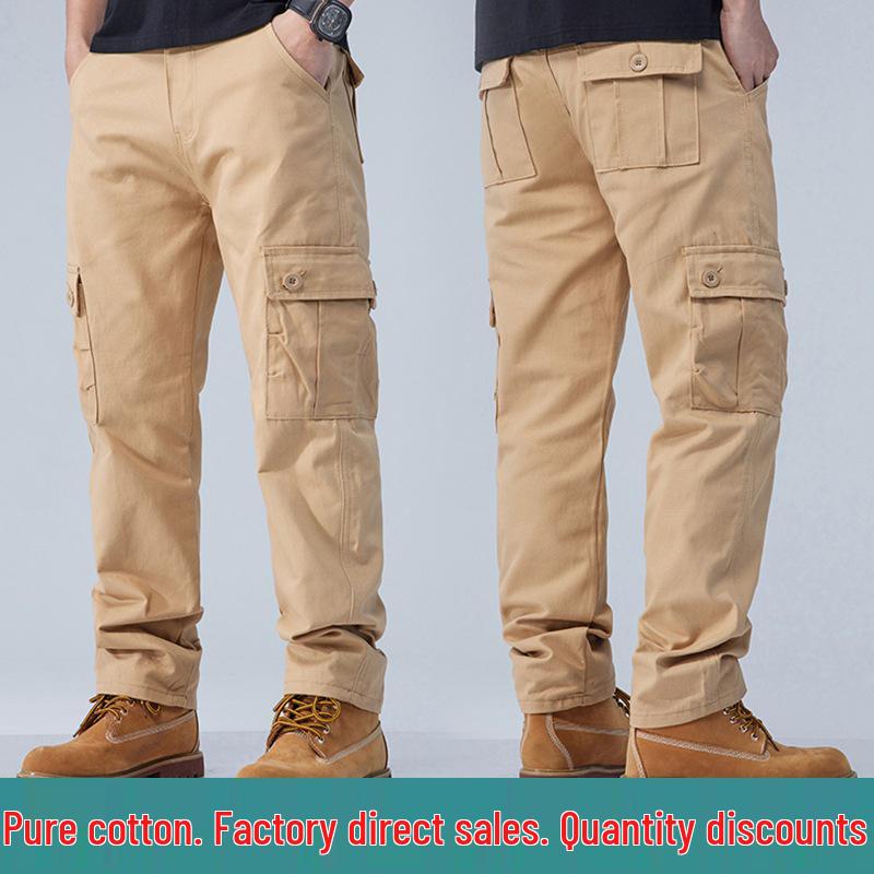 Men's Straight-Leg Pure Cotton Multi-Pocket Work Pants