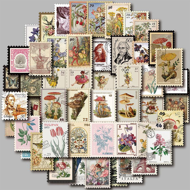 50 Stamp Effect Retro Landscape Oil Painting Style Scrapbook Stickers for Girls