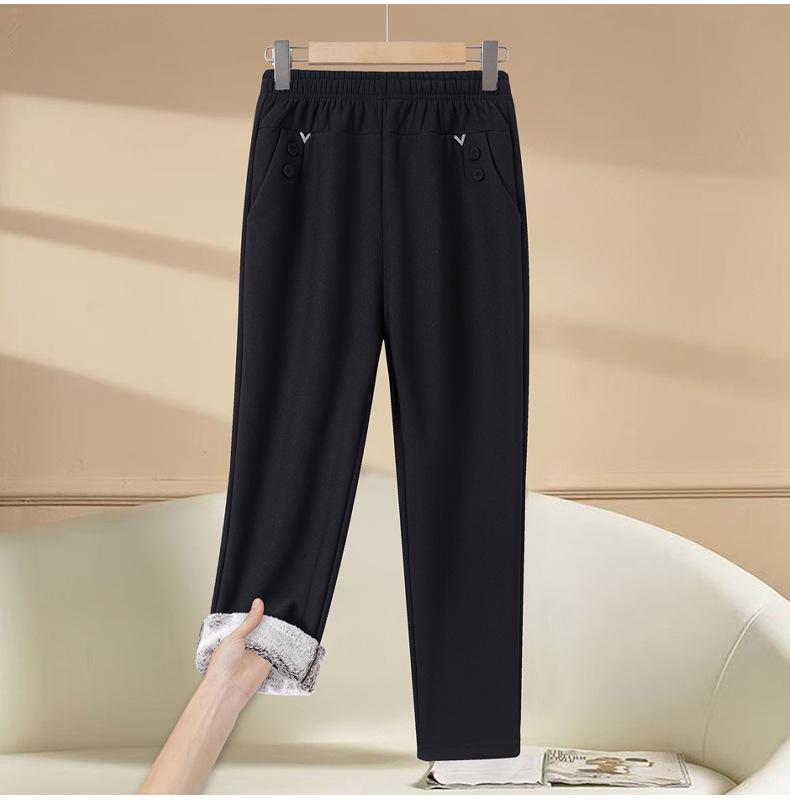 Women's Plus Size Warm Velvet Cotton Pants for Middle-aged & Elderly - Autumn & Winter Wear