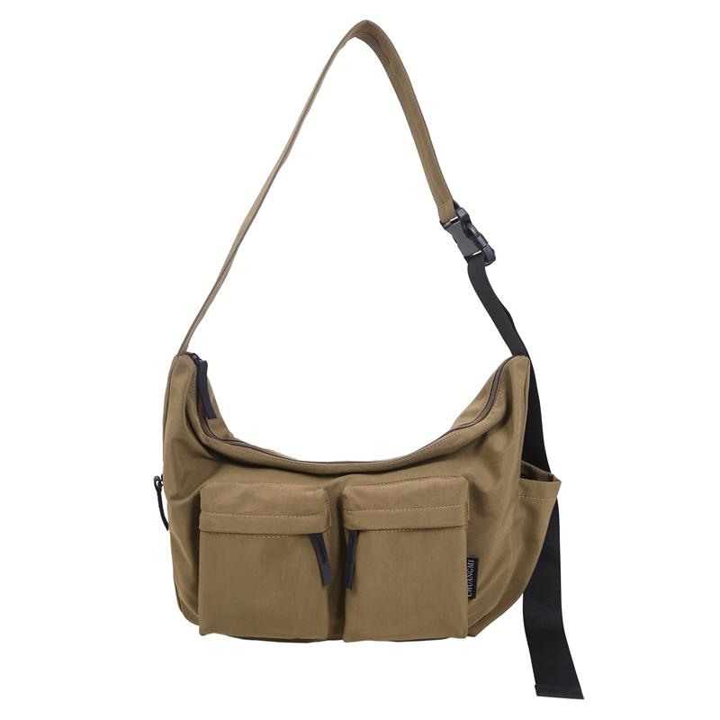 Men Solid Color Shoulder Bag Women Large Capacity Water-Repellent Commuter Crossbody Bag