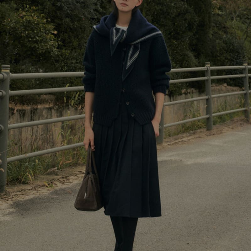 SAGEMENT EDAN COLOR SCHEME wool MUFFLER_GRAY-NAVY